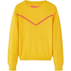 Sweater til børn str. 104 strikket okkergul
