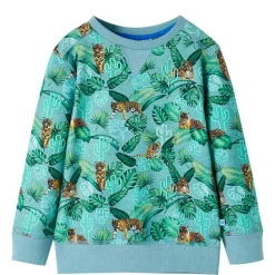 Sweatshirt til børn str. 92 hundeprint lys grønmeleret