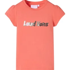 T-shirt til børn str. 116 med flæser koralfarvet