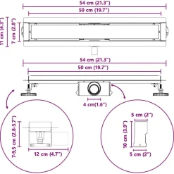 vidaXL 2 i 1 bruserafløb Sølv 50 cm Rustfrit Stål 304