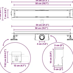 vidaXL 2 i 1 bruserafløb Sort 50 cm Rustfrit Stål 304