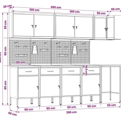 vidaXL Arbejds skab Sæt med skuffe med hylde med lås 12 pcs Rød og Grå