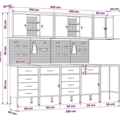 vidaXL Arbejds skab Sæt med skuffe med hylde med lås 12 pcs Rød og Grå