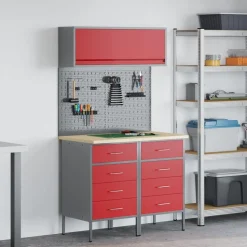 vidaXL Arbejds skab Sæt med skuffe med hylde med opbevaring 5 pcs Rød