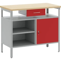 vidaXL Arbejdsbænk Rød og Grå 100 x 55 x 85 cm Ingeniørtræ og stål