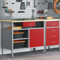 vidaXL Arbejdsbænk Rød og Grå 100 x 55 x 85 cm Ingeniørtræ og stål
