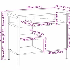 vidaXL Arbejdsbænk Rød og Grå 100 x 55 x 85 cm Ingeniørtræ og stål
