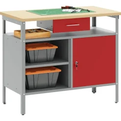 vidaXL Arbejdsbænk Rød og Grå 100 x 55 x 85 cm Ingeniørtræ og stål