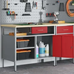 vidaXL Arbejdsbænk Rød og Grå 100 x 55 x 85 cm Ingeniørtræ og stål