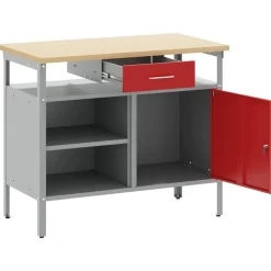 vidaXL Arbejdsbænk Rød og Grå 100 x 55 x 85 cm Ingeniørtræ og stål