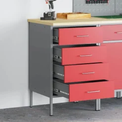 vidaXL Arbejdsbænk Rød og Grå 50 x 55 x 85 cm Ingeniørtræ og stål