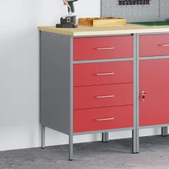 vidaXL Arbejdsbænk Rød og Grå 50 x 55 x 85 cm Ingeniørtræ og stål