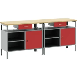 vidaXL Arbejdsbænk sæt med skuffe 2 pcs Rød og Grå 200 x 55 x 85 cm