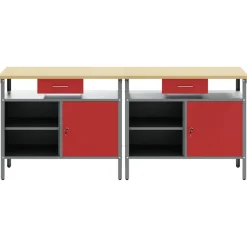 vidaXL Arbejdsbænk sæt med skuffe 2 pcs Rød og Grå 200 x 55 x 85 cm