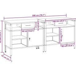 vidaXL Arbejdsbænk sæt med skuffe 2 pcs Rød og Grå 200 x 55 x 85 cm