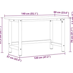 vidaXL arbejdsbænk 140x60x81,5 cm massivt egetræ rektangulær lysebrun