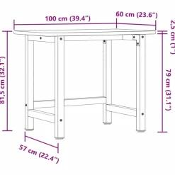 vidaXL arbejdsbænk 100x60x81,5 cm massivt egetræ rektangulær mørkebrun