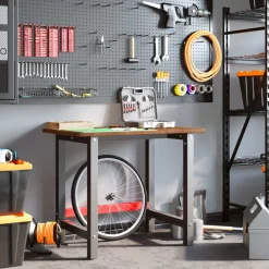 vidaXL arbejdsbænk 100x60x81,5 cm massivt egetræ rektangulær mørkebrun