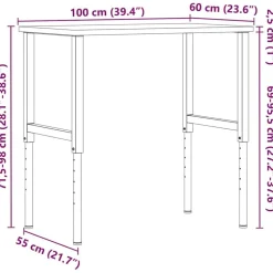 vidaXL arbejdsbænk 100x60x(71,5-98) cm massivt egetræ rektangulær