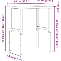 vidaXL arbejdsbænk 80x60x(73-99,5) cm massivt akacietræ rektangulær