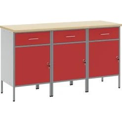 vidaXL Arbejdsskab med skuffe 3 pcs Rød og Grå 150 x 55 x 85 cm