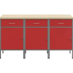 vidaXL Arbejdsskab med skuffe 3 pcs Rød og Grå 150 x 55 x 85 cm