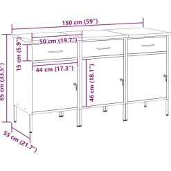 vidaXL Arbejdsskab med skuffe 3 pcs Rød og Grå 150 x 55 x 85 cm