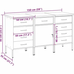 vidaXL Arbejdsskab med skuffe 3 pcs Rød og Grå 150 x 55 x 85 cm