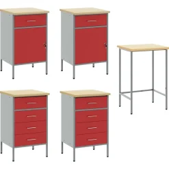 vidaXL Arbejdsskab med skuffe 3 pcs Rød og Grå 150 x 55 x 85 cm