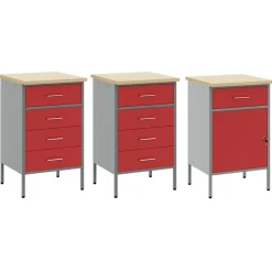 vidaXL Arbejdsskab med skuffe 3 pcs Rød og Grå 150 x 55 x 85 cm
