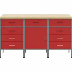 vidaXL Arbejdsskab med skuffe 3 pcs Rød og Grå 150 x 55 x 85 cm