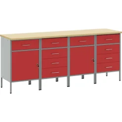 vidaXL Arbejdsskab med skuffe 4 pcs Rød og Grå 200 x 55 x 85 cm