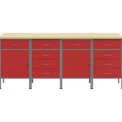 vidaXL Arbejdsskab med skuffe 4 pcs Rød og Grå 200 x 55 x 85 cm