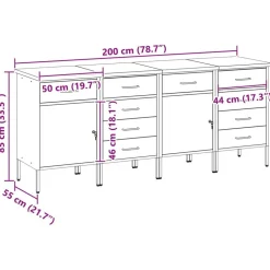 vidaXL Arbejdsskab med skuffe 4 pcs Rød og Grå 200 x 55 x 85 cm