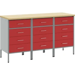 vidaXL Arbejdsskab med skuffe 3 pcs Rød og Grå 150 x 55 x 85 cm