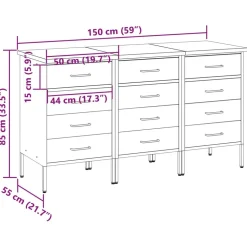 vidaXL Arbejdsskab med skuffe 3 pcs Rød og Grå 150 x 55 x 85 cm