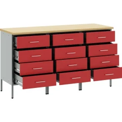 vidaXL Arbejdsskab med skuffe 3 pcs Rød og Grå 150 x 55 x 85 cm