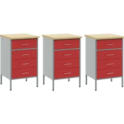 vidaXL Arbejdsskab med skuffe 3 pcs Rød og Grå 150 x 55 x 85 cm