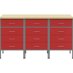 vidaXL Arbejdsskab med skuffe 3 pcs Rød og Grå 150 x 55 x 85 cm