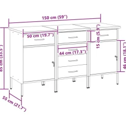 vidaXL Arbejdsskab med skuffe 3 pcs Rød og Grå 150 x 55 x 85 cm