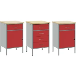 vidaXL Arbejdsskab med skuffe 3 pcs Rød og Grå 150 x 55 x 85 cm