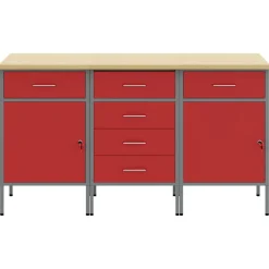 vidaXL Arbejdsskab med skuffe 3 pcs Rød og Grå 150 x 55 x 85 cm