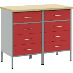 vidaXL Arbejdsskab med skuffe 2 pcs Rød og Grå 100 x 55 x 85 cm