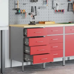 vidaXL Arbejdsskab med skuffe 2 pcs Rød og Grå 100 x 55 x 85 cm