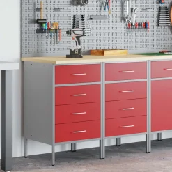 vidaXL Arbejdsskab med skuffe 2 pcs Rød og Grå 100 x 55 x 85 cm
