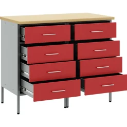 vidaXL Arbejdsskab med skuffe 2 pcs Rød og Grå 100 x 55 x 85 cm