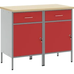 vidaXL Arbejdsskab med skuffe 2 pcs Rød og Grå 100 x 55 x 85 cm
