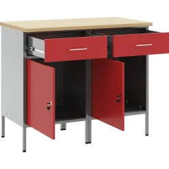 vidaXL Arbejdsskab med skuffe 2 pcs Rød og Grå 100 x 55 x 85 cm