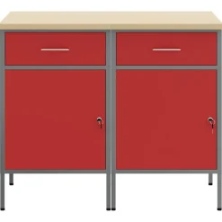 vidaXL Arbejdsskab med skuffe 2 pcs Rød og Grå 100 x 55 x 85 cm