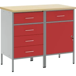 vidaXL Arbejdsskab med skuffe 2 pcs Rød og Grå 100 x 55 x 85 cm